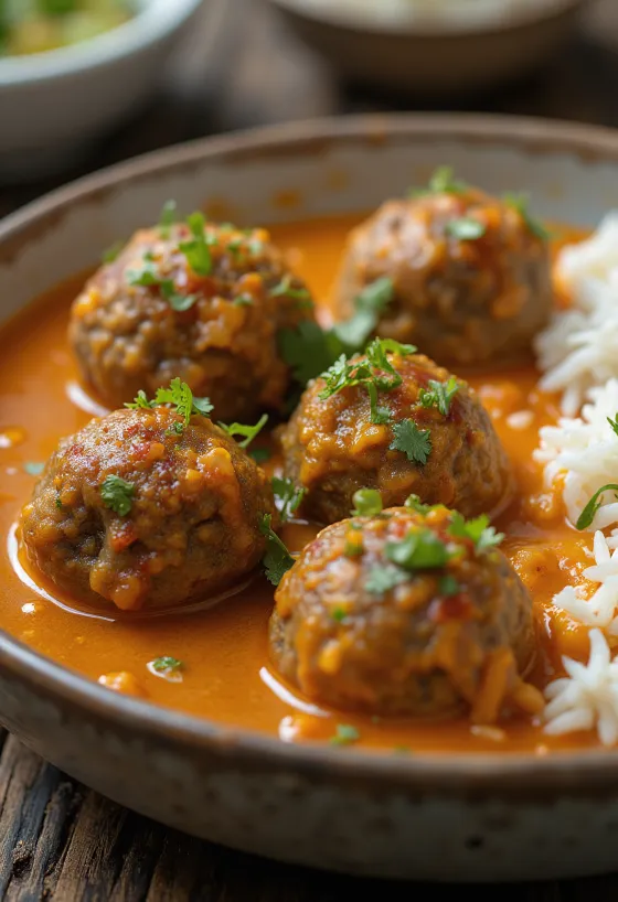 Lammekofta Curry servert med frisk koriander
