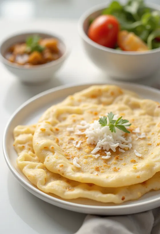 Hvit palappam med sprø kanter på tallerken