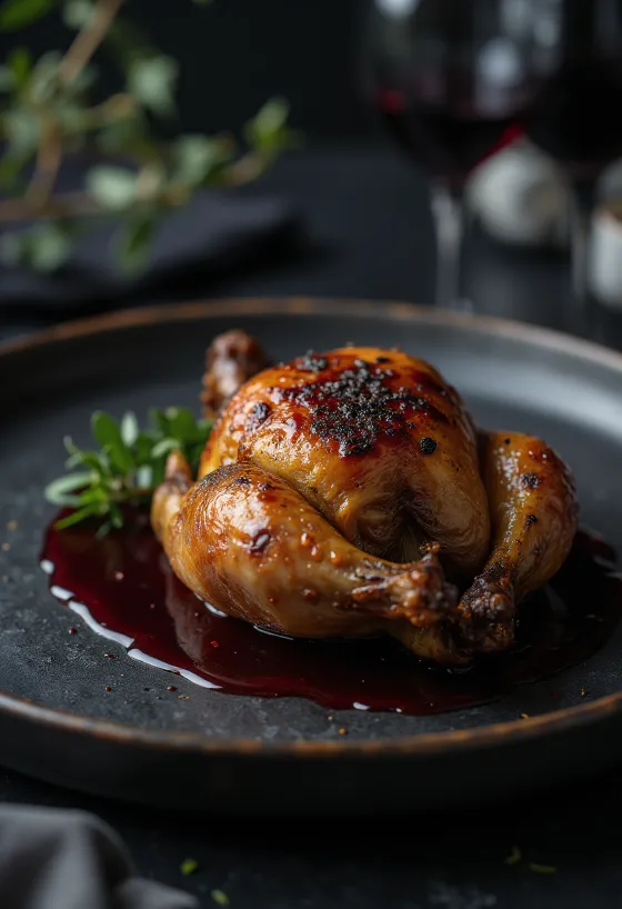 Roast partridge with red wine jus servert elegant.