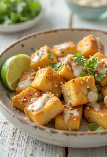 Krydret tofu med lime og tahini