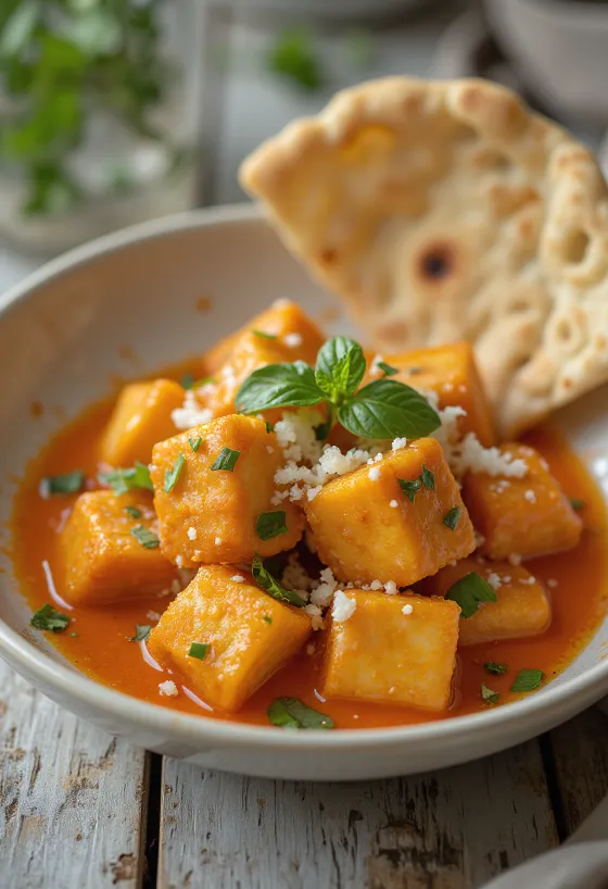 Stekt tofu i thai-saus servert