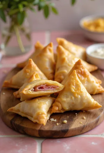 Samosa med røkt svinenakke og ost stekt gyllenbrun
