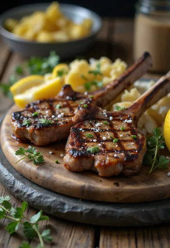 Grillede lammekoteletter servert med rosmarin og sitron