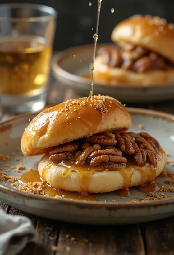 Bao bun med pekannøtter og lønnesirup servert