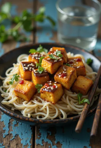 Stekt tofu med thai-dressing servert
