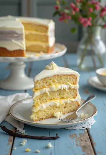 Vaniljekremkake servert