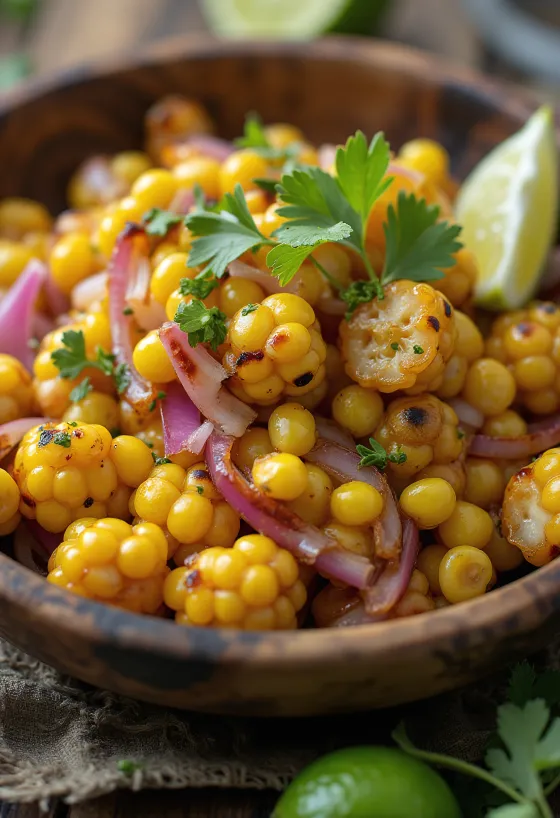 BBQ-grillet mais-salat med chili og lime servert