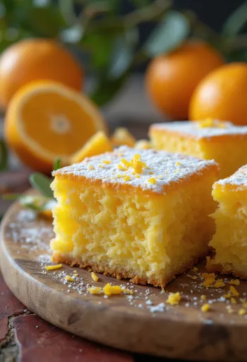 Appelsinkake med gyllenbrun deig og melis