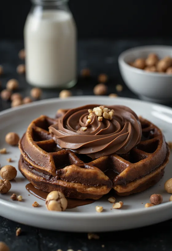 Nutella-vafler med frisk frukt og sjokoladesaus