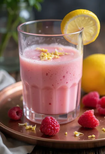 Probiotisk sitron- og bringebærkefir forfriskende drikke i glass