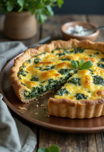 Vegansk spinatpai stykker servert på tallerken