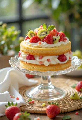 Fruktkremkake servert