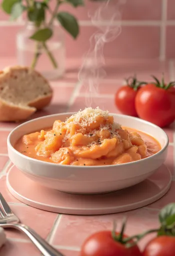 Kremet tomatsaus med rosmarin servert på tallerken