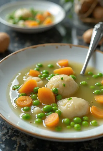 Fersk grønn ertesuppe med sprø grønnsaker og persille