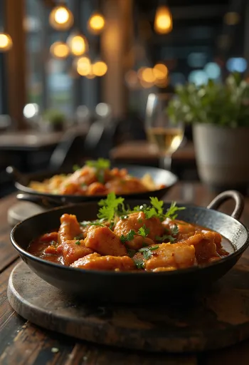 Adobo tandoori krydret kyllingkjøtt servert med frisk koriander