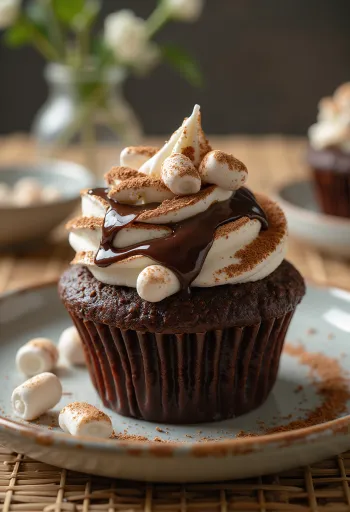 Nystekt sjokolade-cupcake med marshmallows