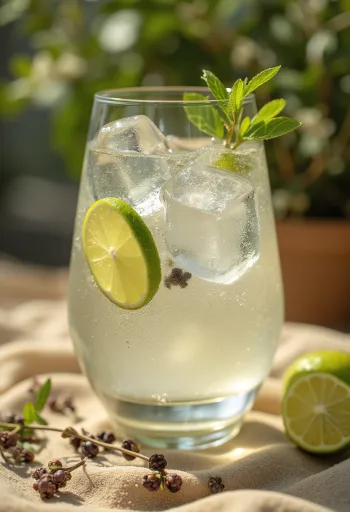 Gin Tonic pyntet med limeskiver og isbiter
