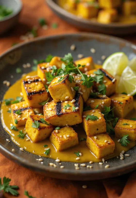Grillet tofu med karri-tahini