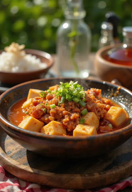 Mapo Tofu, sichuan-tofu med kvernet svinekjøtt og krydret saus