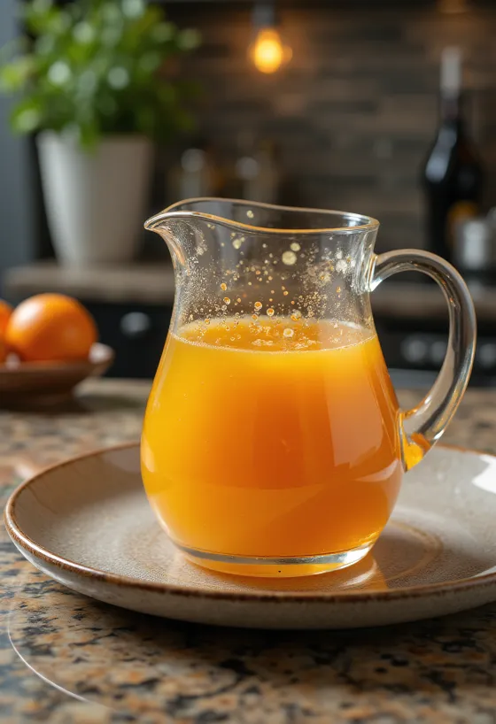 Rosmarin- og appelsinsaus servert.