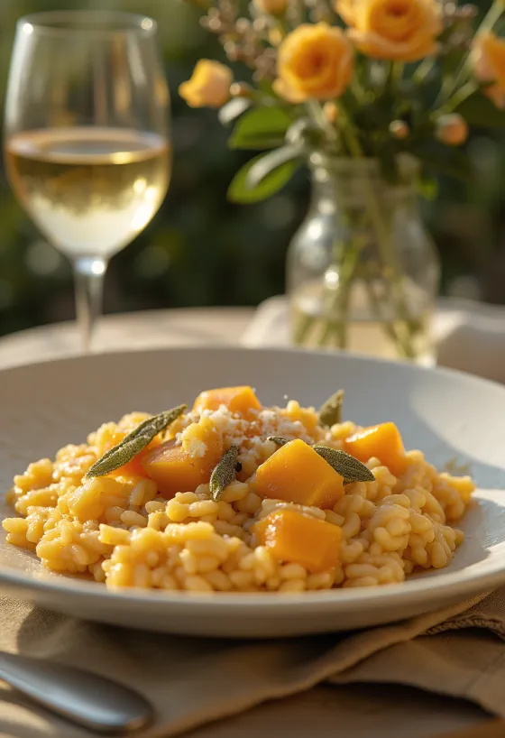 Kremet risotto med gresskar drysset med fersk parmesan
