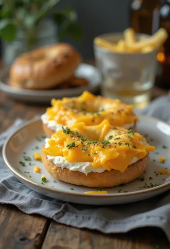 Bagel med ost og kremost, pyntet med frisk persille
