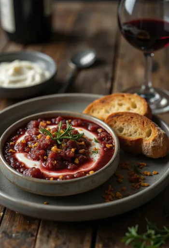 Bagna cauda med rødvin, hvitløk- og fiskesaus, servert med persille