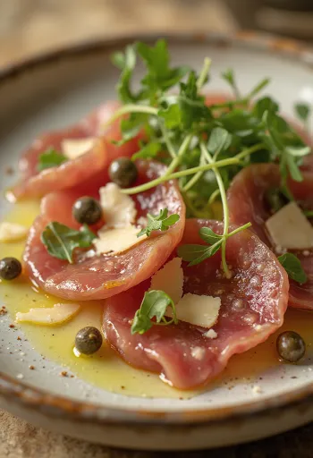 Biff carpaccio med trøffelolje elegant servert