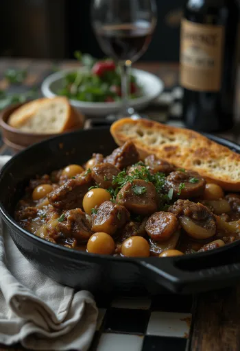 Biff Bourguignon, rødvinsgryte servert med dampede grønnsaker