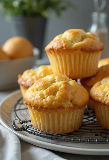 Myke muffins med kesam stekt gyllenbrune, drysset med vanilje og melis