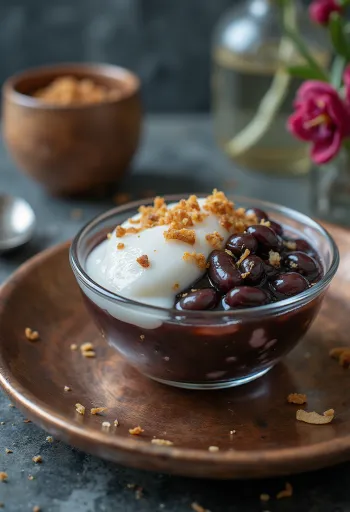 Chè med svarte bønner, servert med kokosmelk og is