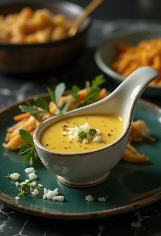 Kremet løksaus med karri servert