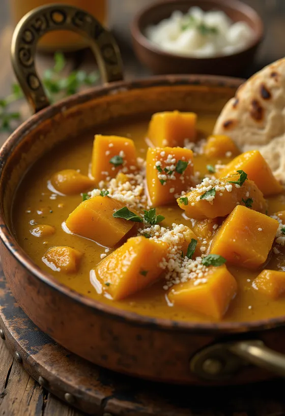 Kremet gresskarcurry servert med frisk koriander
