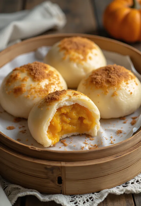 Bao bun med gresskar og kanel servert