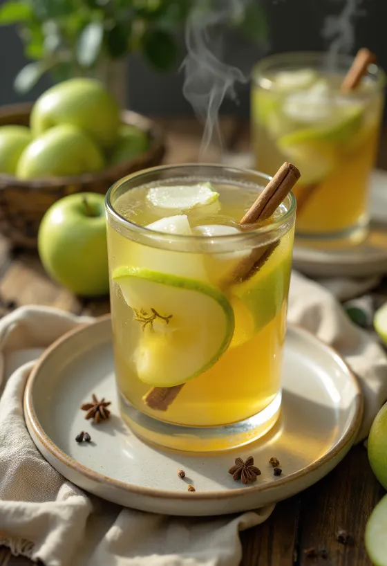 Cider med grønt eple i krus