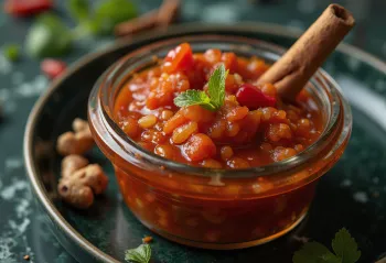 Chili-chutney i glass, rik rødfarget sterk saus