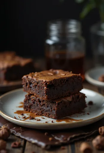 Sjokoladebrownie med sprø topp og myk kjerne, skåret i stykker