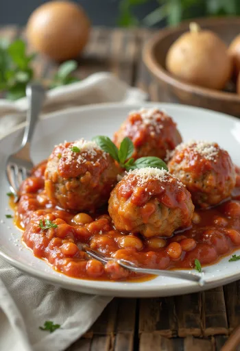 Kjøttboller servert i tomatsaus