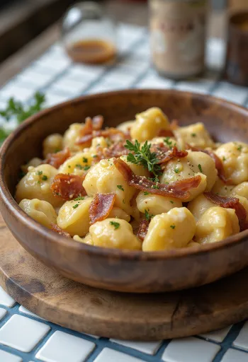 Sztrapacska med bryndza og sprøstekte baconterninger