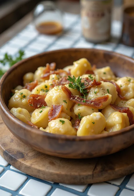 Sztrapacska med bryndza og sprøstekte baconterninger
