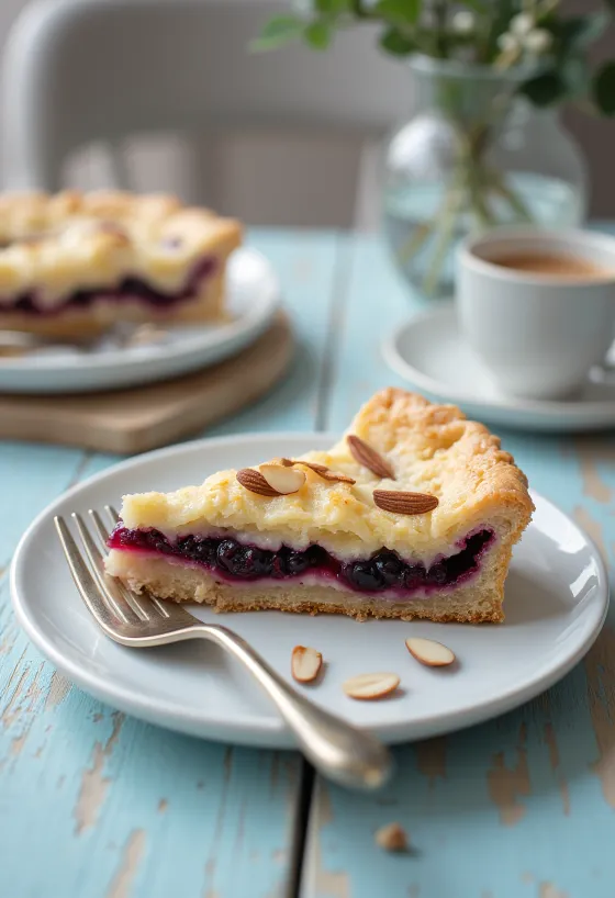 Bakewell tart terte stykke med syltetøy