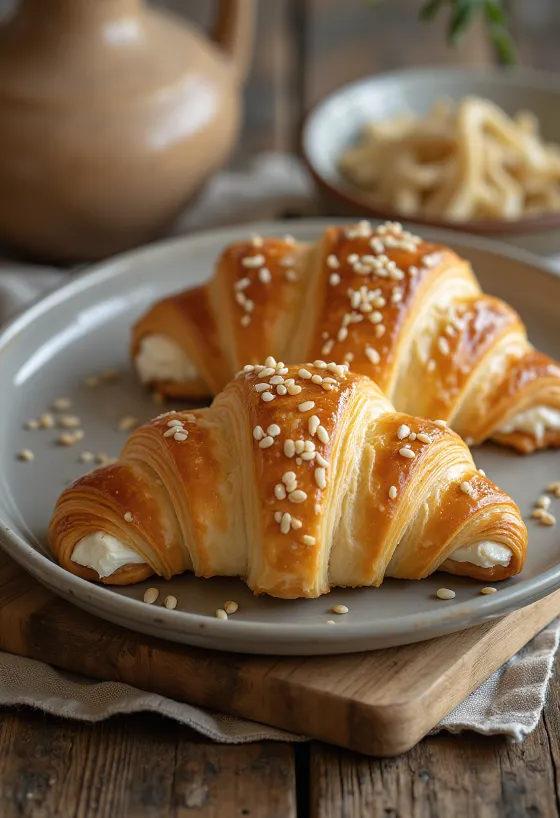 Basilikum-croissant servert