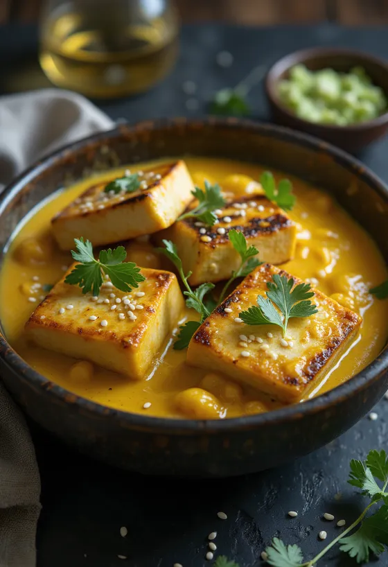 Grillet tofu med tahini-karri