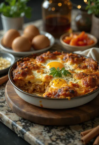 Moussaka krydret, med lag av kjøtt og kesam