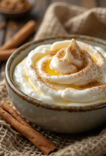 Probiotisk kesam- og kanelyoghurt servert i glass, drysset med kanel