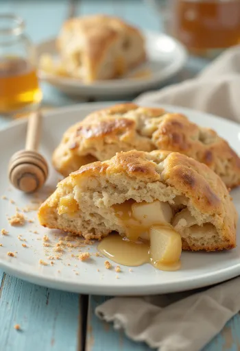 Scones med bakt eple og honning servert