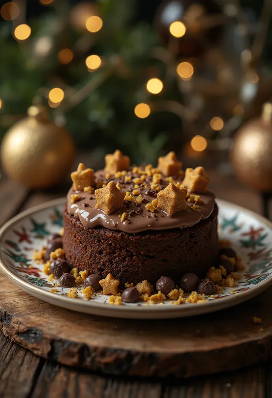 Mørk sjokoladekake med julepynt