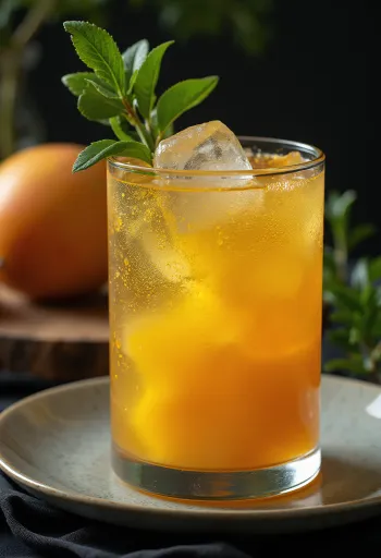 Australsk mangocider i glass pyntet med lime