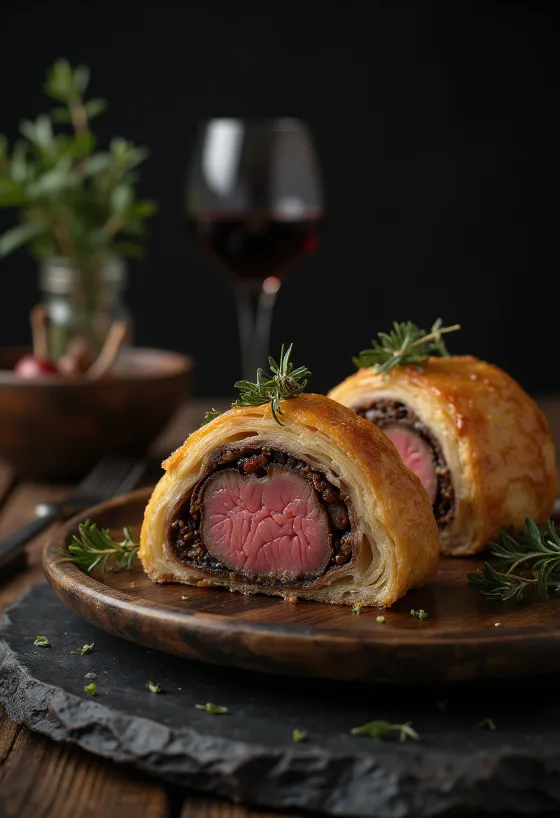 Beef Wellington servert på et fat