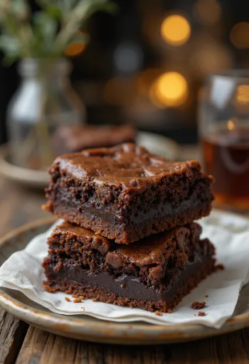 Brownie med rik sjokoladesmak, skåret i stykker